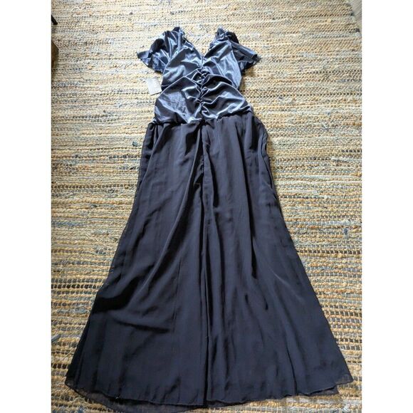 NWT Alexa B Nites 16W Sleeveless Ruched Neck Blue Evening Gown Velvet Chiffon - Picture 2 of 8